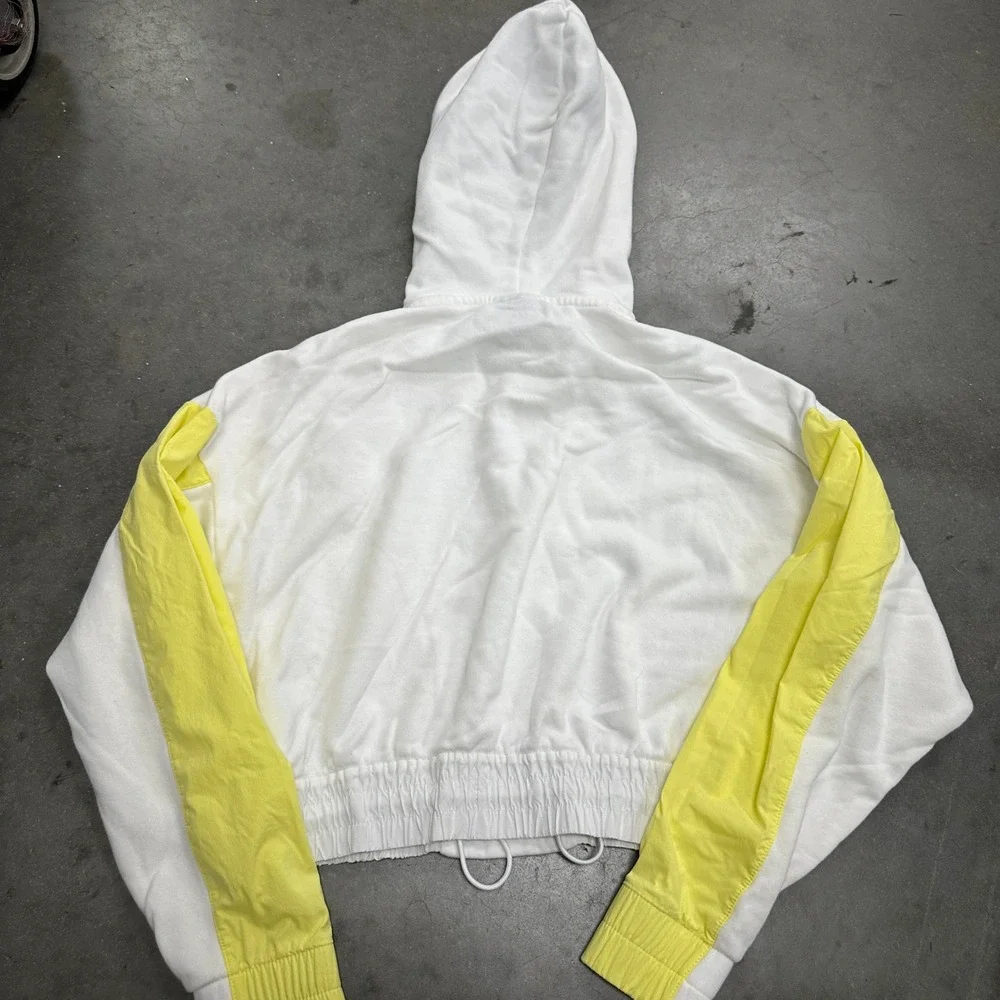 Nike Womens Quarter Zip Cropped Hoodie White Yellow Colorblock Small